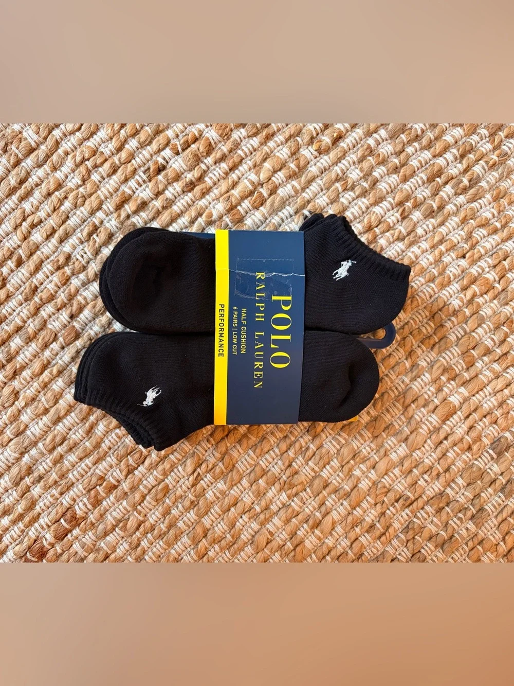 Polo by Ralph Lauren Men’s Black No-Show Performance ankle Socks (6-Pack).New